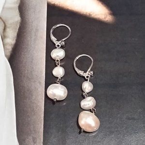 Silver Fresh Water Pearl Dangling Earrings